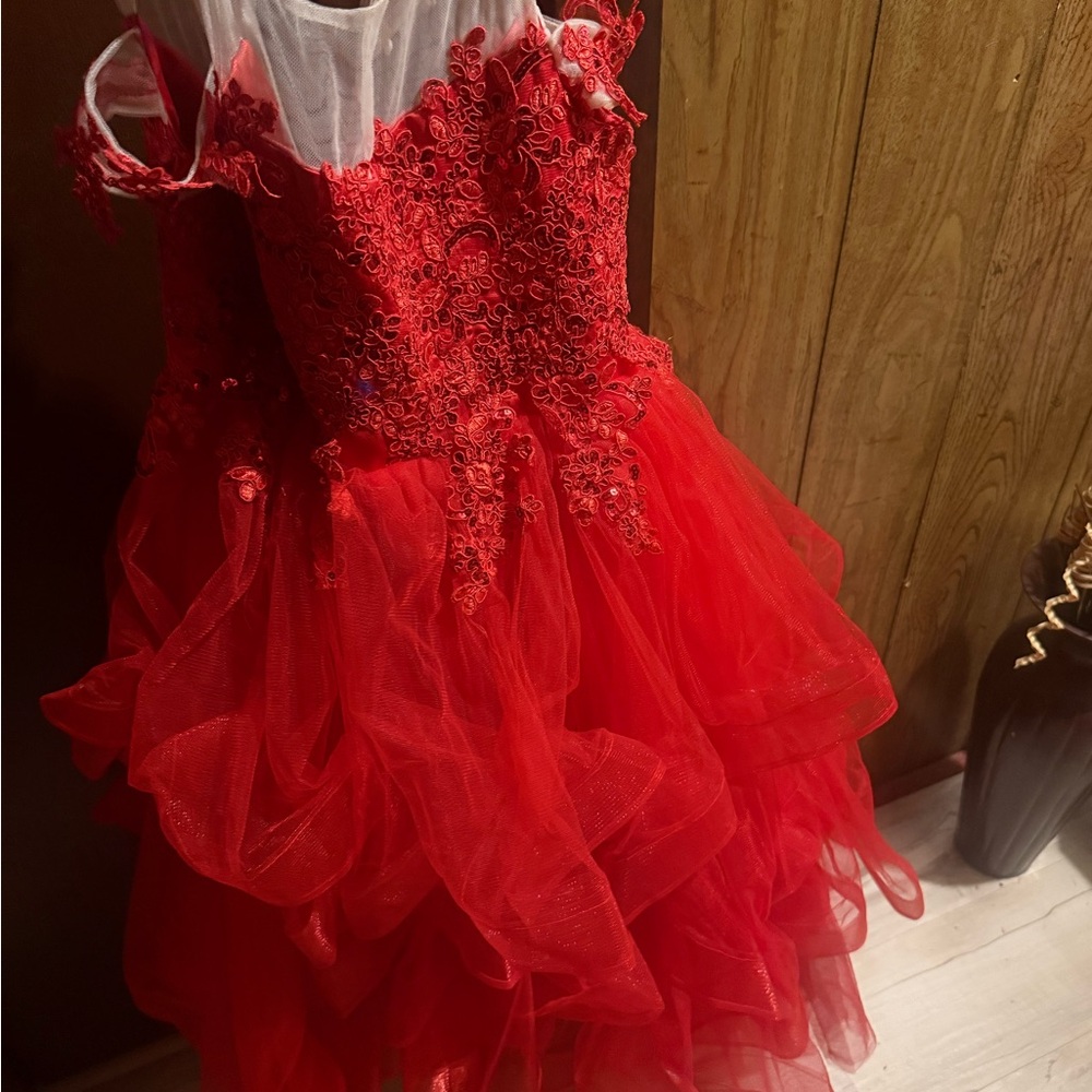 Amazon Red Lace and Tulle Kids Formal Dress